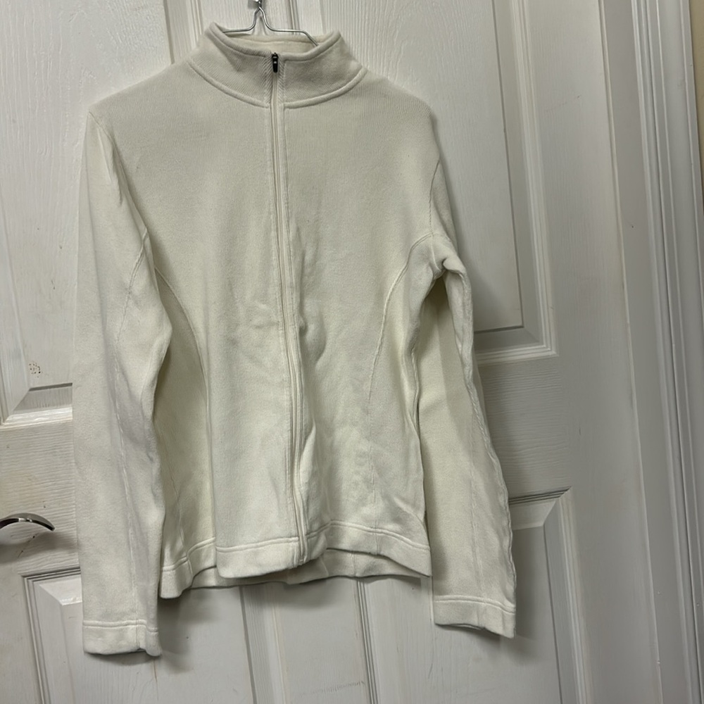 Port Authority Women's White Zip-Up Cowl Neck Sweater M